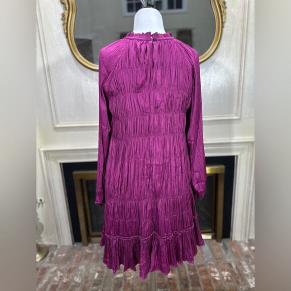 Anthropologie Maeve Tasha Smocked Magenta Mini Dress Small Long Sleeve NWT - Picture 6 of 11